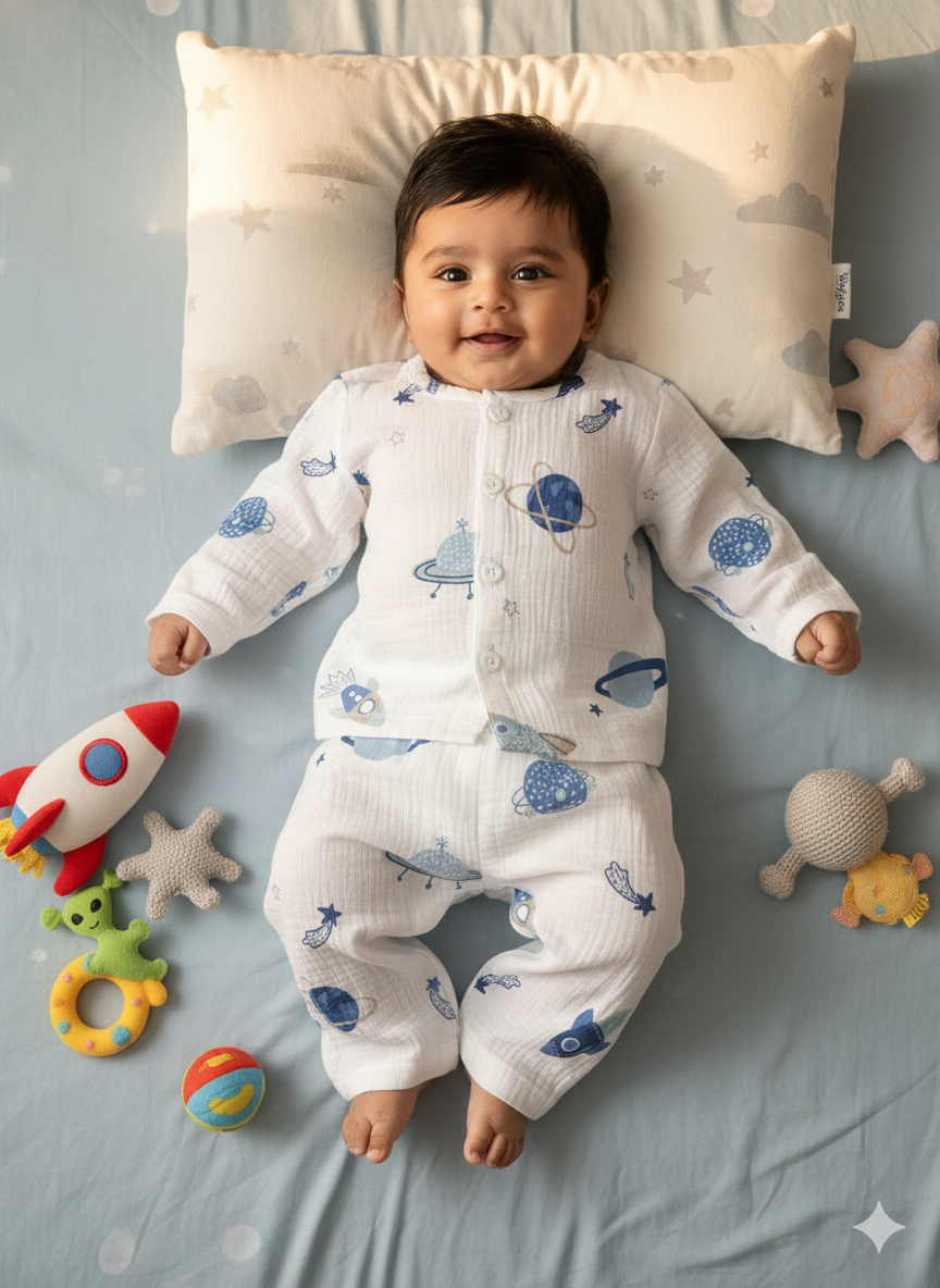 Baby Space Star Print Muslin Suits