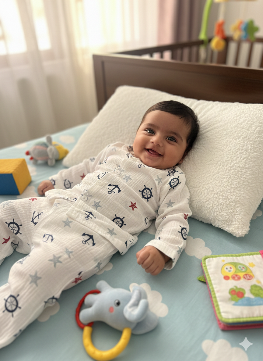 Baby Wheel Red Star Muslin Suits