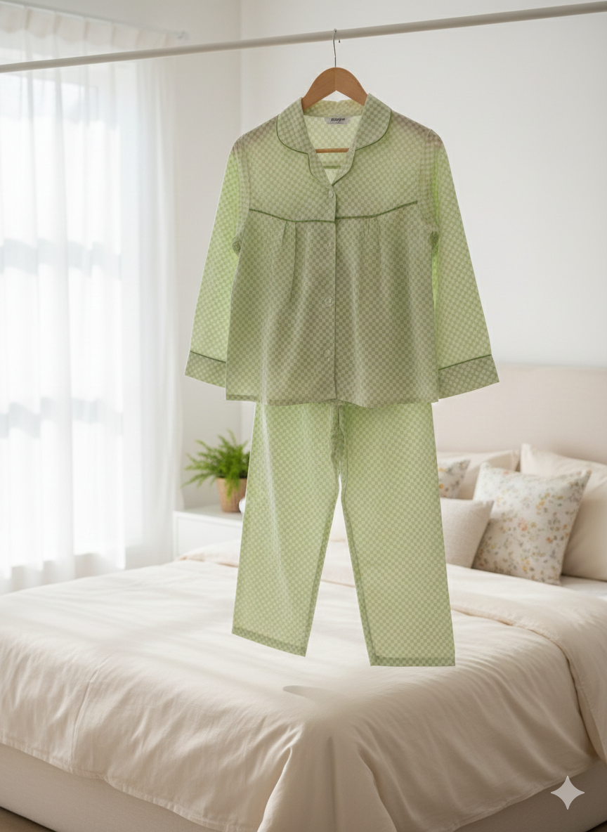 Unisex Green Polka Dot Cotton Nightsuit