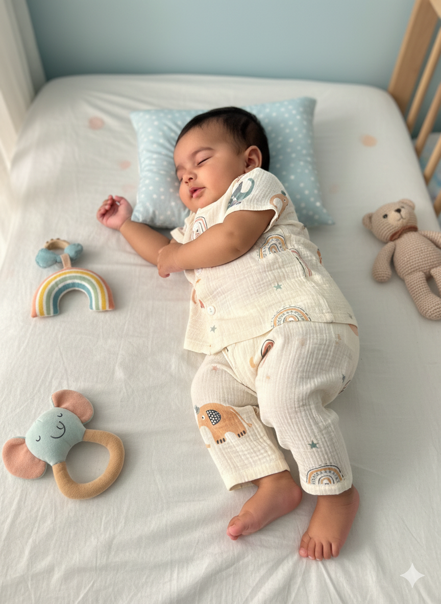 Baby Cream Elephant Print Muslin Suits