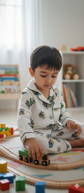 Unisex Green Car Print Muslin Nightsuit