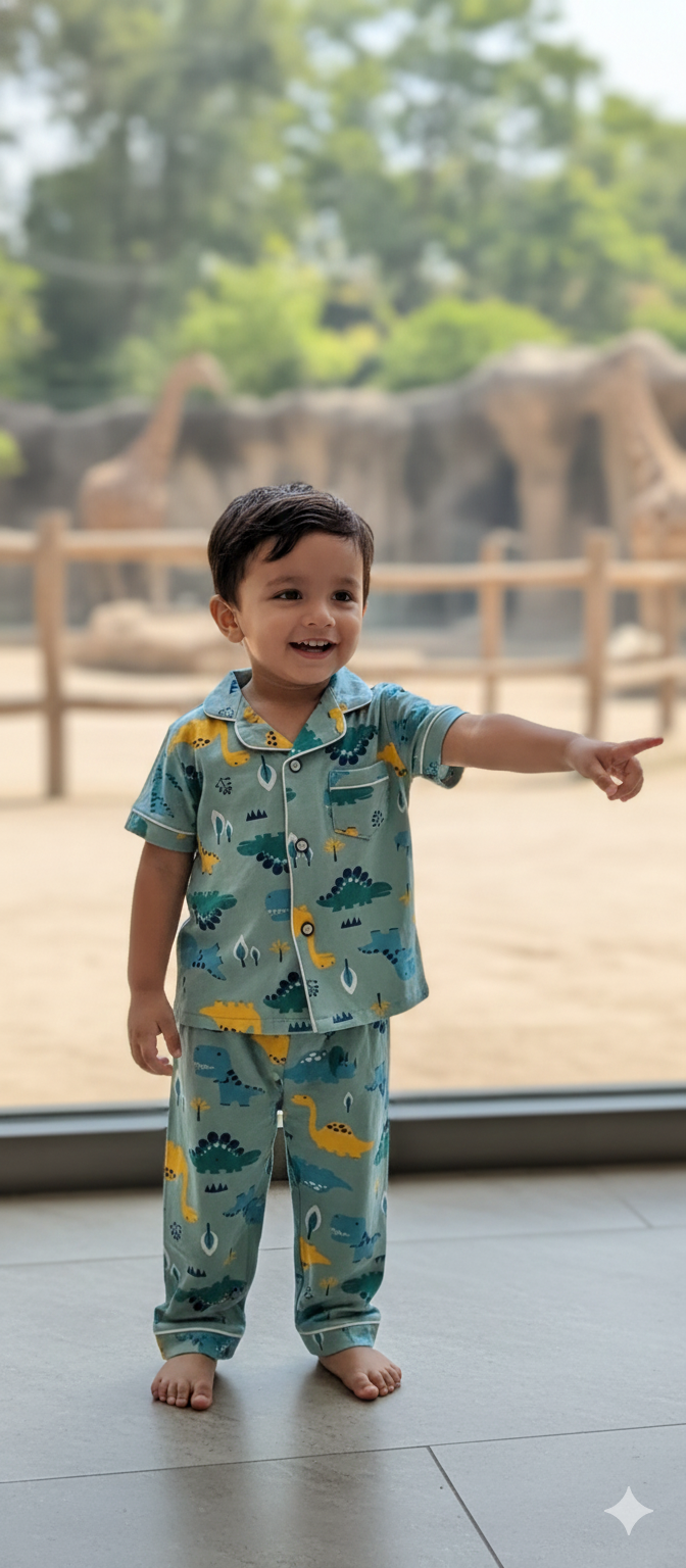 Unisex Blue Dinosaur Hosiery Nightsuit