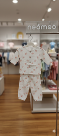 Unisex Round Neck White and Pink Bunny Print Muslin Nightsuit