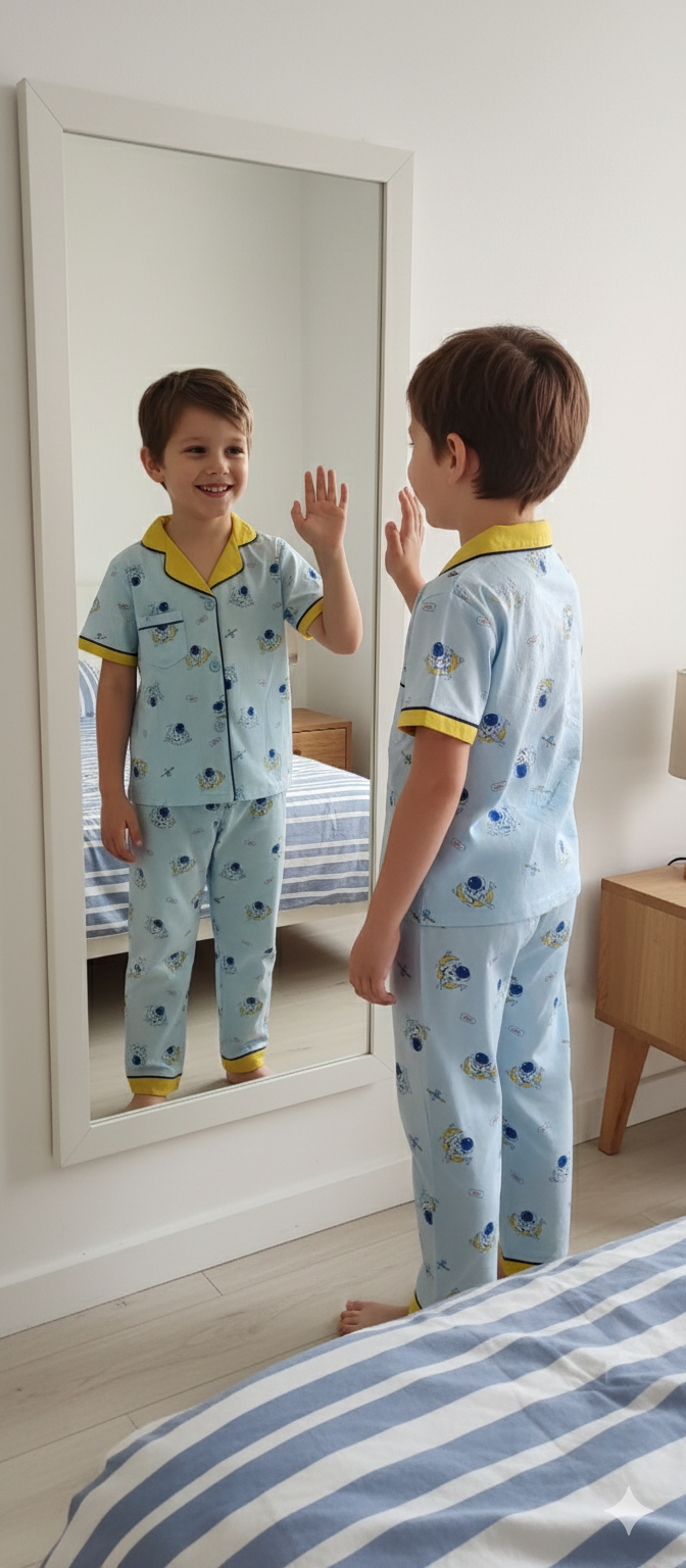 Unisex Blue and Yellow Astronauts Hosiery  Nightsuit