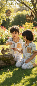 Unisex Grey and Brown Squirrel Print Hosiery Nightsuit